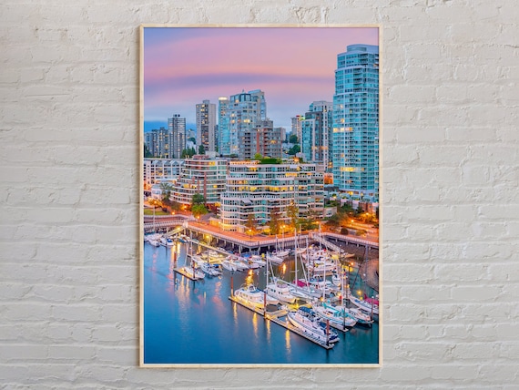 Vancouver Canada Marina Skyline Twilight Cityscape Photo Poster