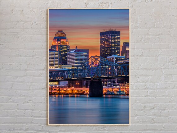Louisville Kentucky Skyline Sunset Ohio River Bridge Photo Poster
