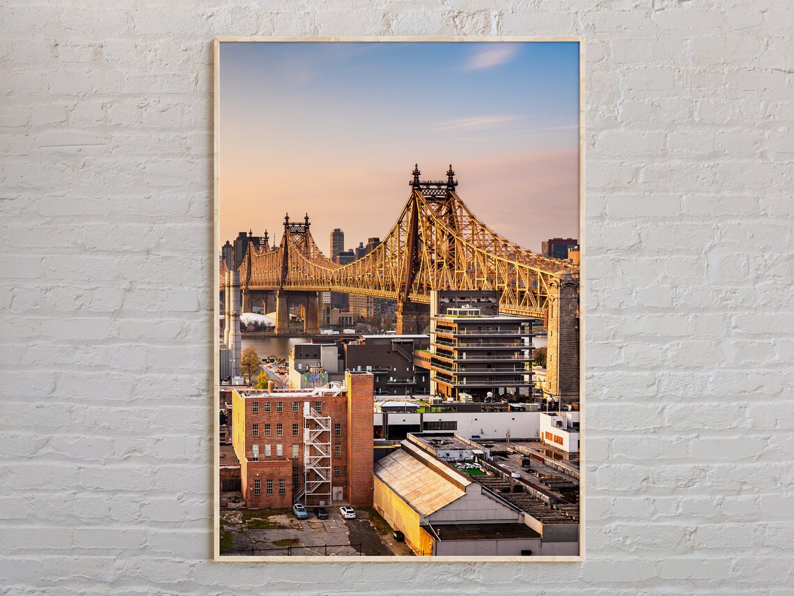 Queensboro Bridge New York City Golden Hour Skyline Photo Poster