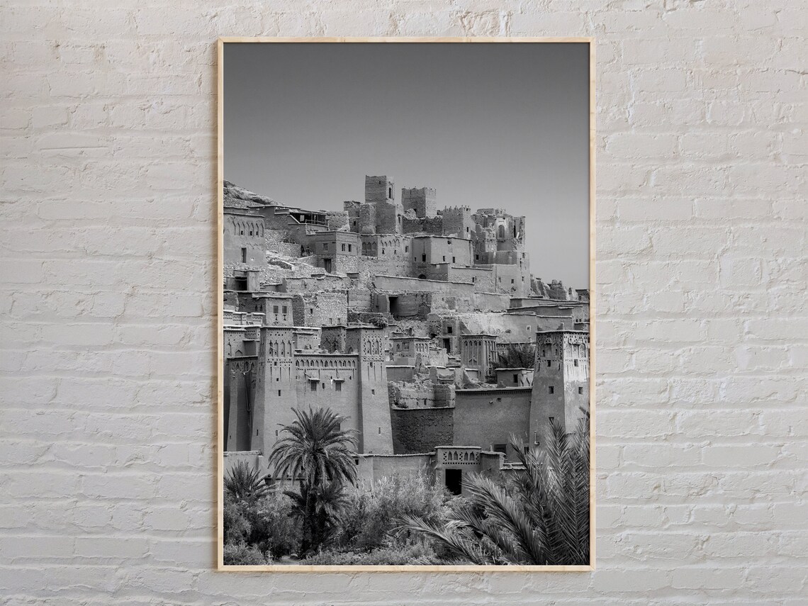 Morocco Kasbah Desert Village Black And White Travel Photo Poster