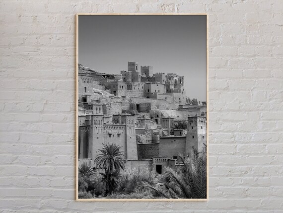 Morocco Kasbah Desert Village Black And White Travel Photo Poster