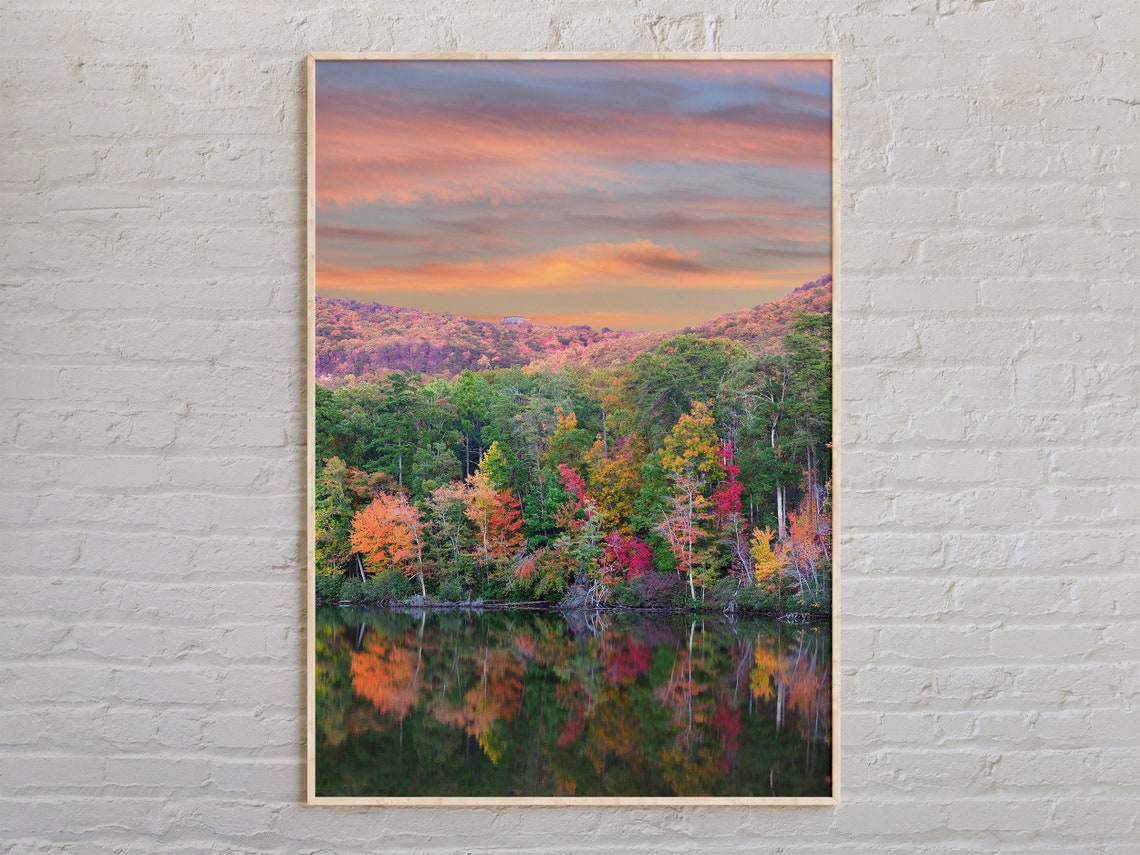 Alabama Lake Autumn Forest Sunset Reflection Landscape Travel Poster