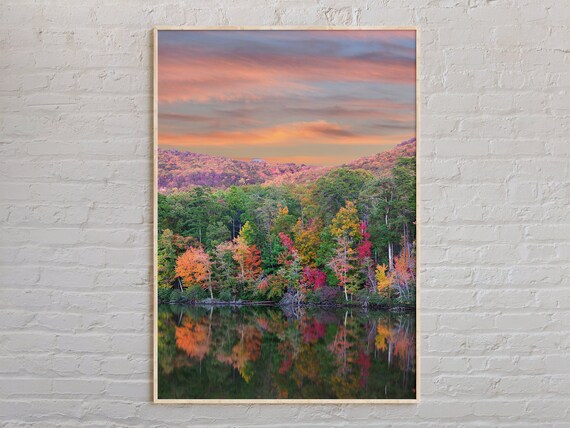 Alabama Lake Autumn Forest Sunset Reflection Landscape Travel Poster