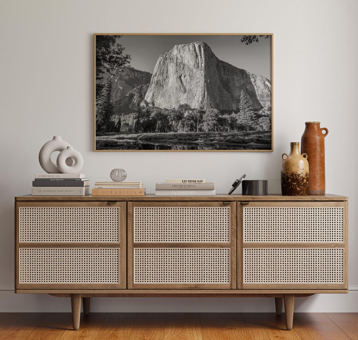 El Capitan Granite Cliff River Reflection Black and White Poster - Image 4