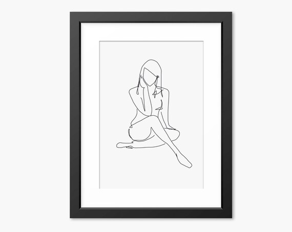 Graceful Seated Female Figure Minimalist Nude Line Drawing Poster