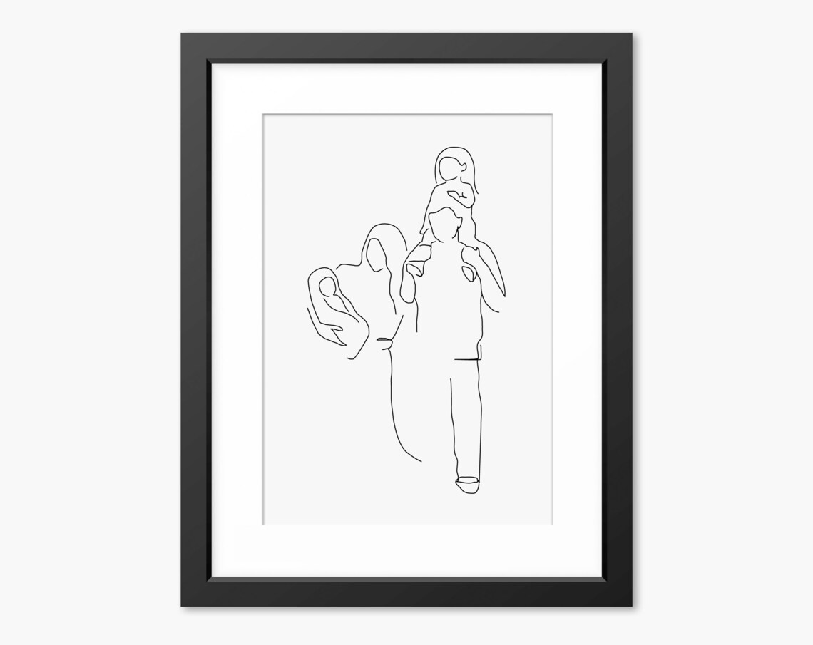 Family Print Family Line Art Family Drawing Family Portrait Fathers Day Print Mothers Day Print Family Wall Art Line Drawing - Image 2