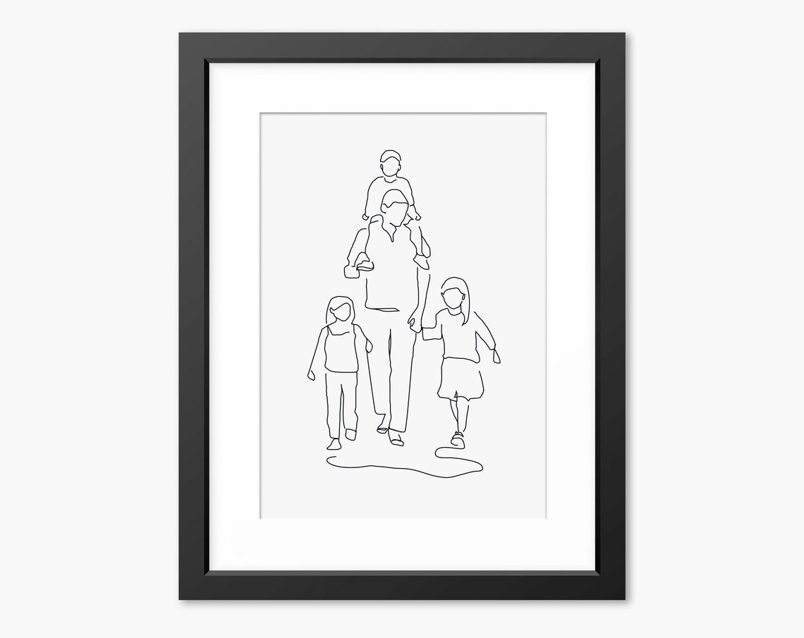 Father And Children Print Fathers Day Print Father And Children Portrait Father And Children Illustration Father And Children Portrait