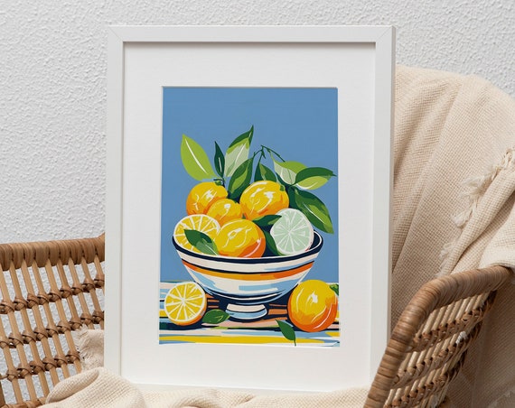 Fruit Posterbowl Of Oranges Wall Art Still Life Painting Maximalist Kitchen Decor Summer Print Citrus