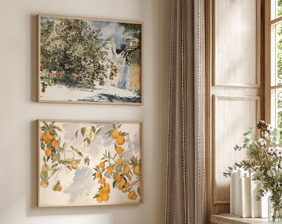 Spanish Kitchen Orange Painting Bright Vintage Kitchen Decor Art Print S10