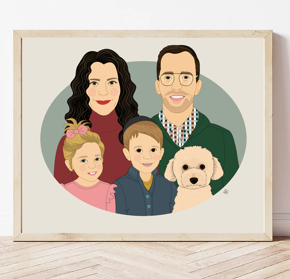 Family of Three With Dogs Chicken Lizard Named Luna Portrait Poster - Image 4