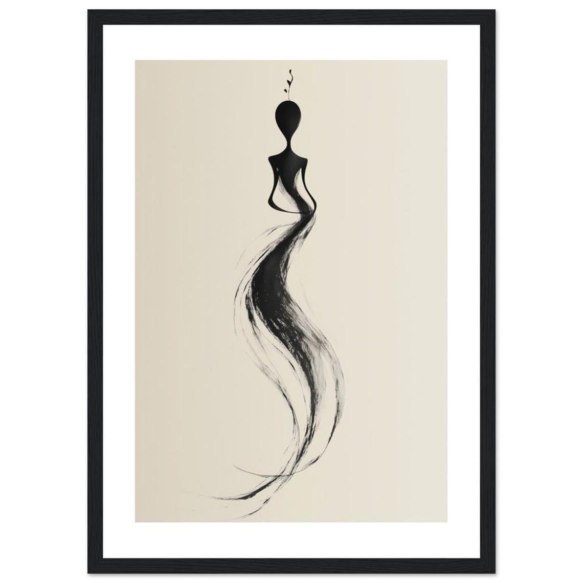 Abstract Black Ink Flowing Figure Meditative Modern Art Print - Image 2