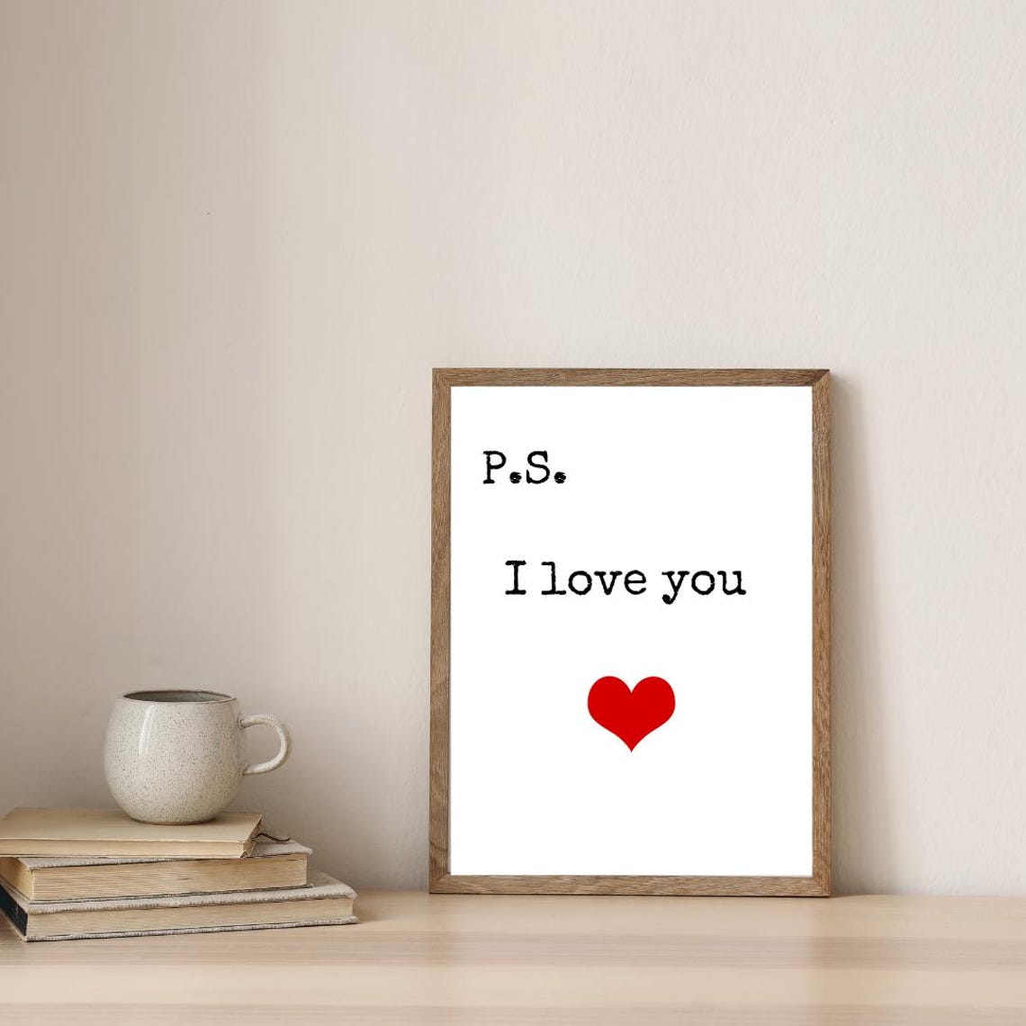 PS I Love You Typewriter Quote Red Heart Minimalist Wall Art - Image 2