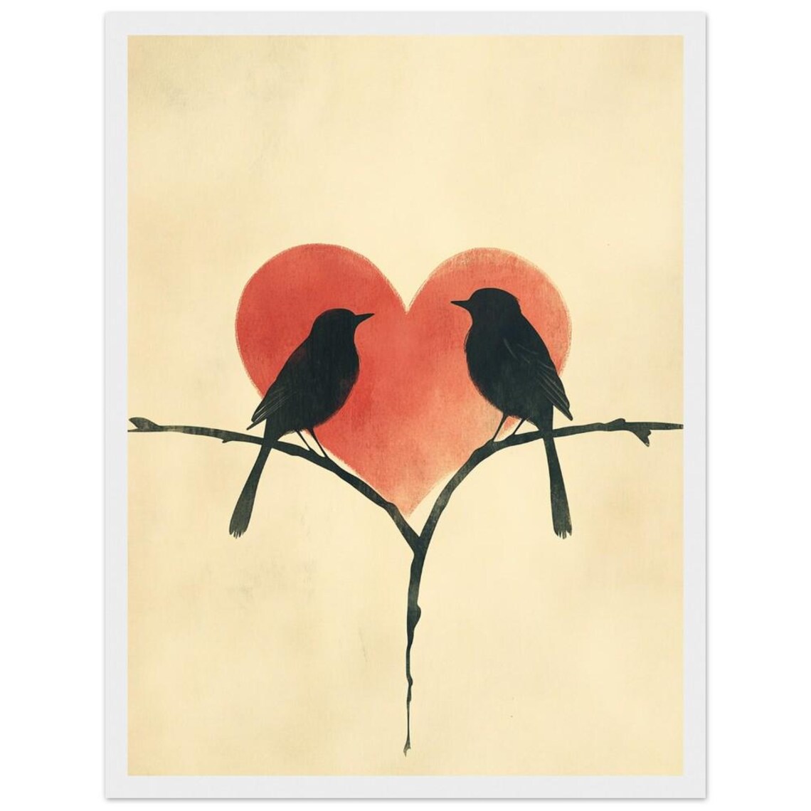 Love Birds Silhouette Red Watercolor Heart Sweet Framed Art Print - Image 3
