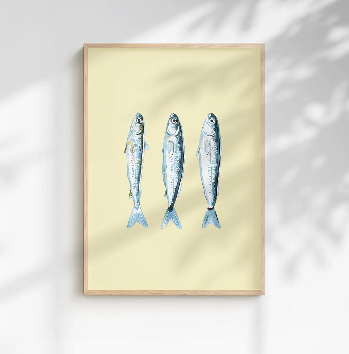 Three Sardines Watercolor Butter Yellow Retro Kitchen Art Poster