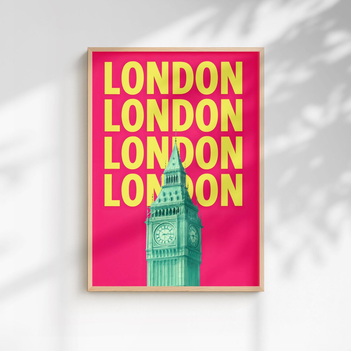 London Big Ben Pop Art Yellow Magenta Typography Travel Poster