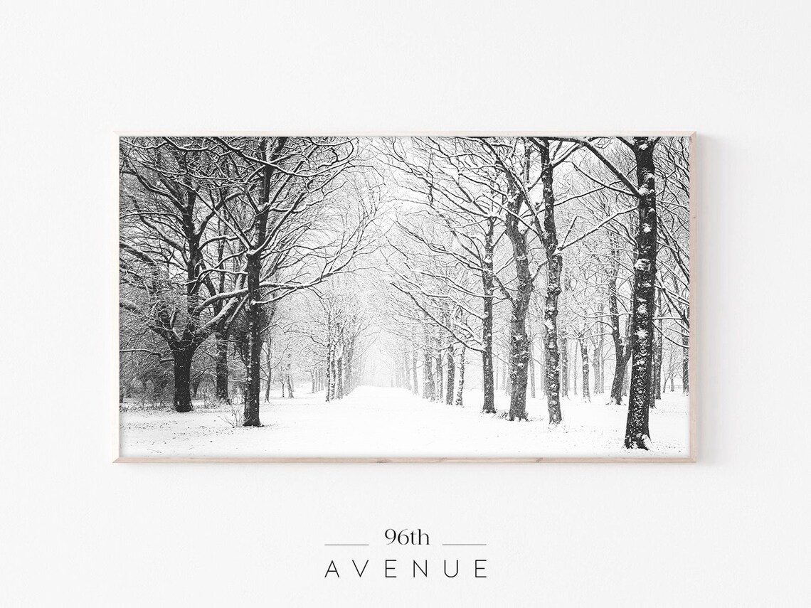 Winter Holiday Snow Scene Art Print, Black And White