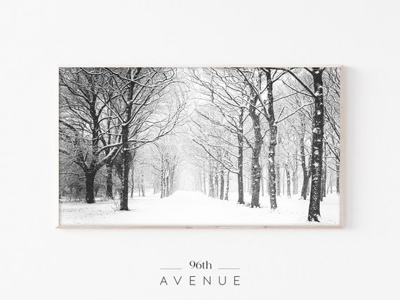 Winter Holiday Snow Scene Art Print, Black And White