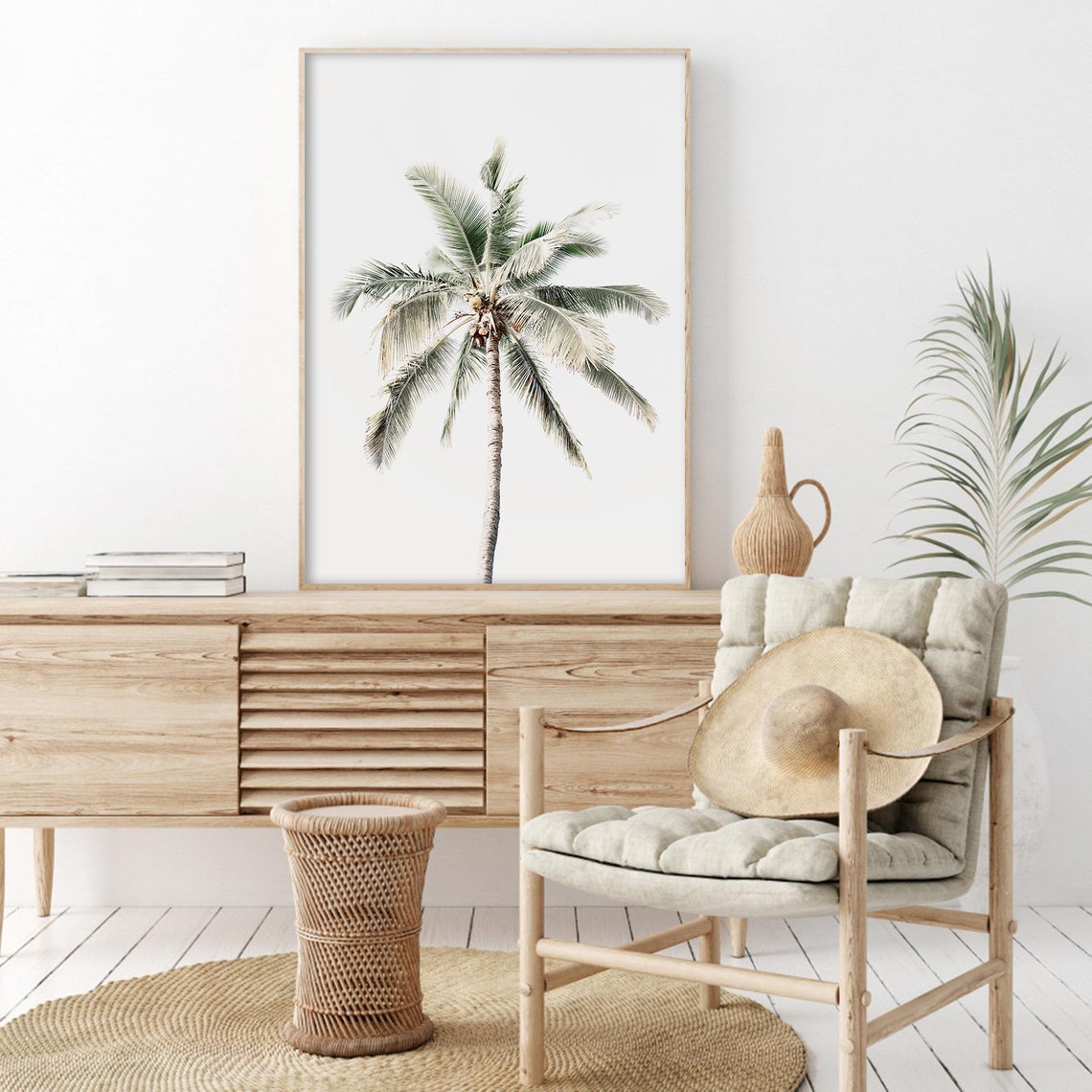 Single Palm Tree Minimal Botanical Neutral Tropical Photo Print