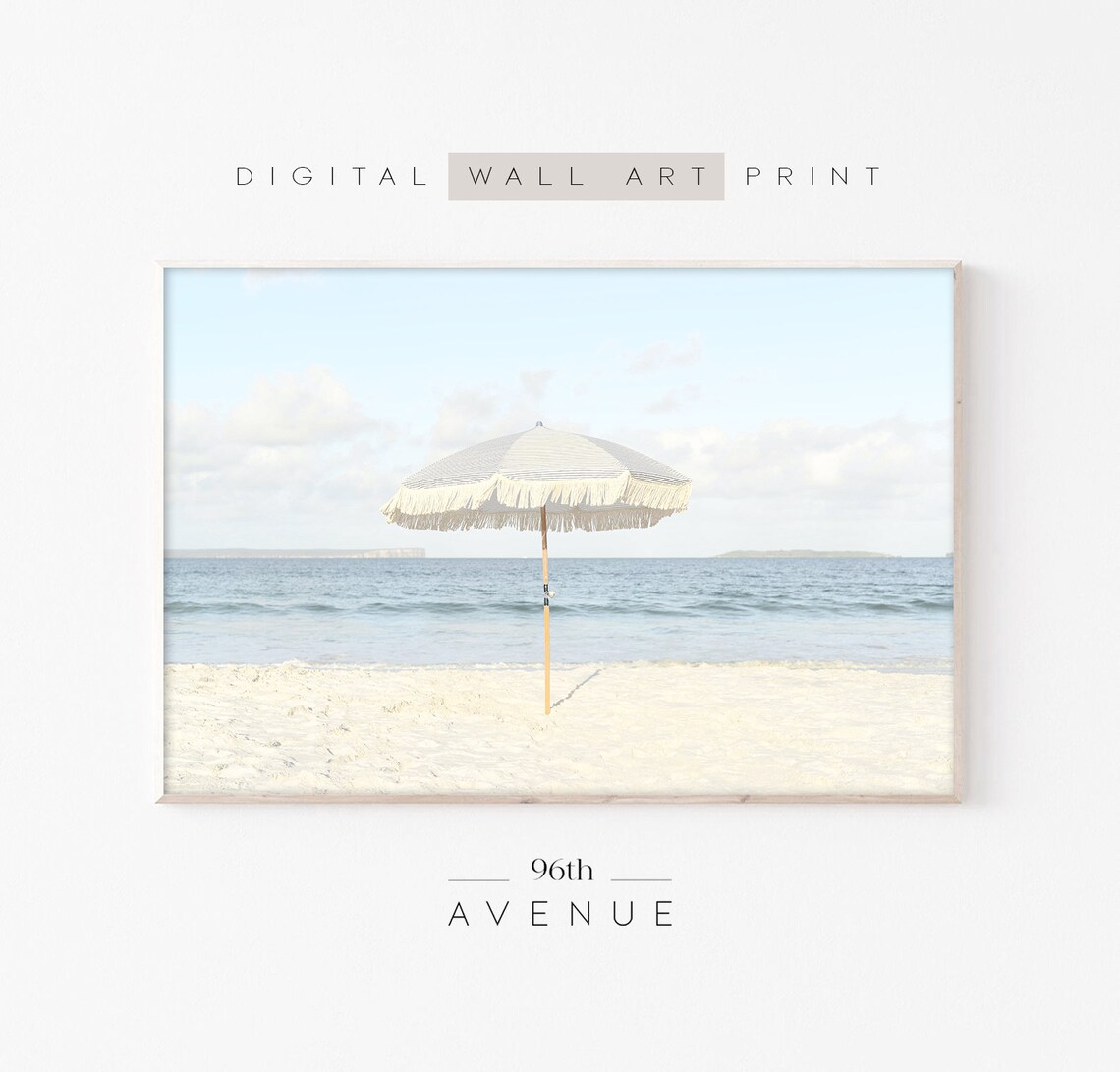 Beach Umbrella Coastal Poster, Wall Art Print