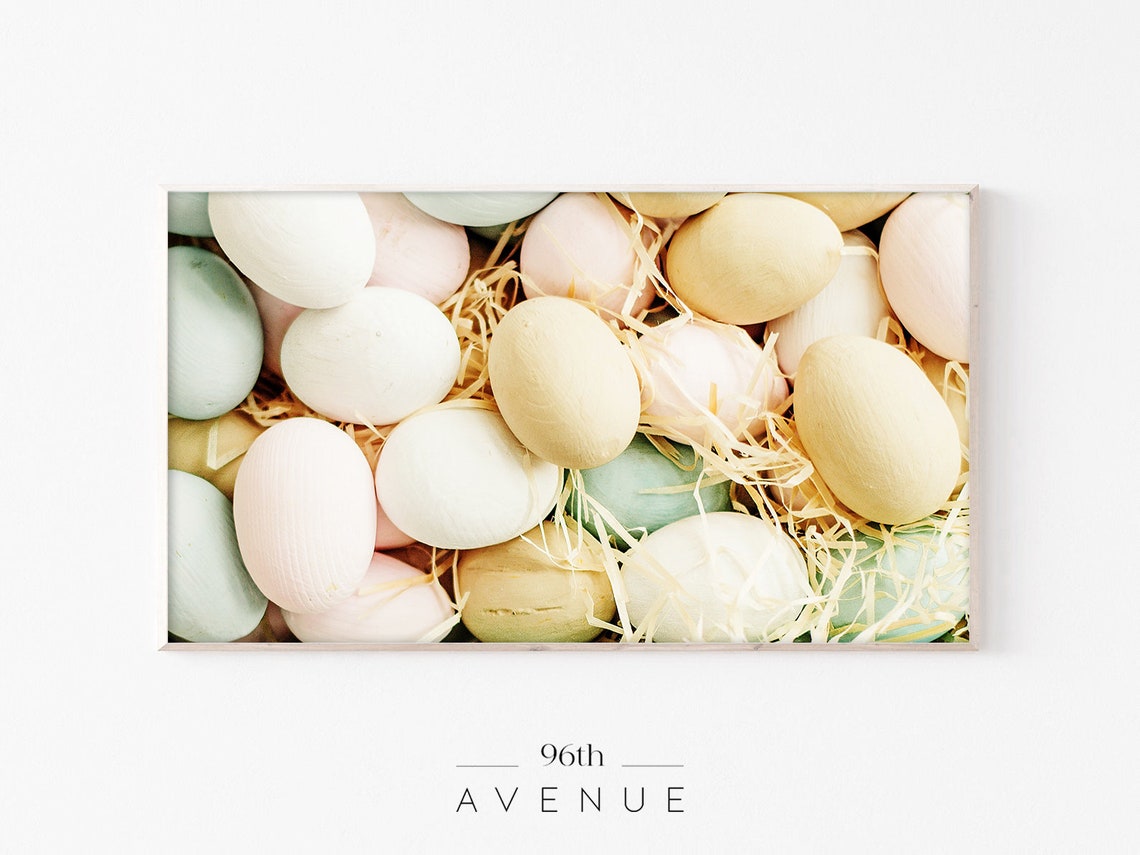 Pastel Easter Eggs Nestled In Paper Straw Close Up Photo Wall Poster