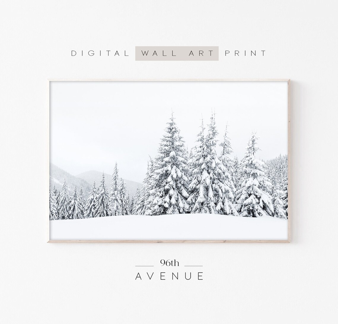 Snowy Forest Christmas Art Print, Winter Wall Art