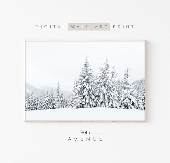 Snowy Forest Christmas Art Print, Winter Wall Art