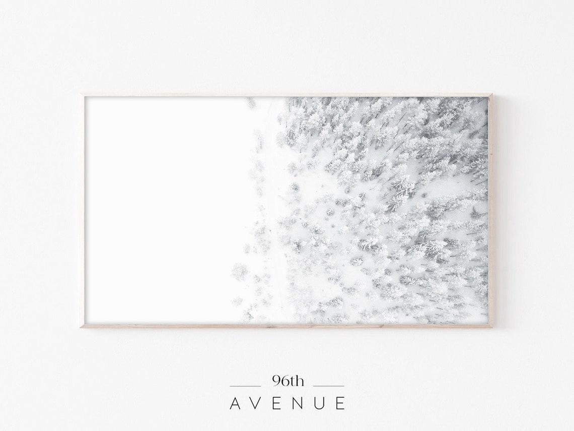 Aerial Top Down View of Snow Covered Forest Minimalist Poster