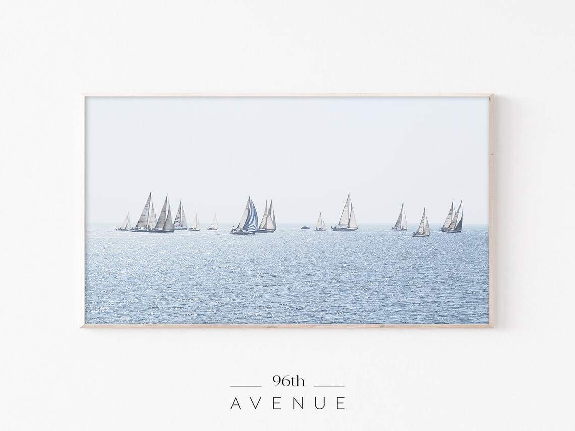 Sailboats Ocean Coastal Art Print for TV Wall
