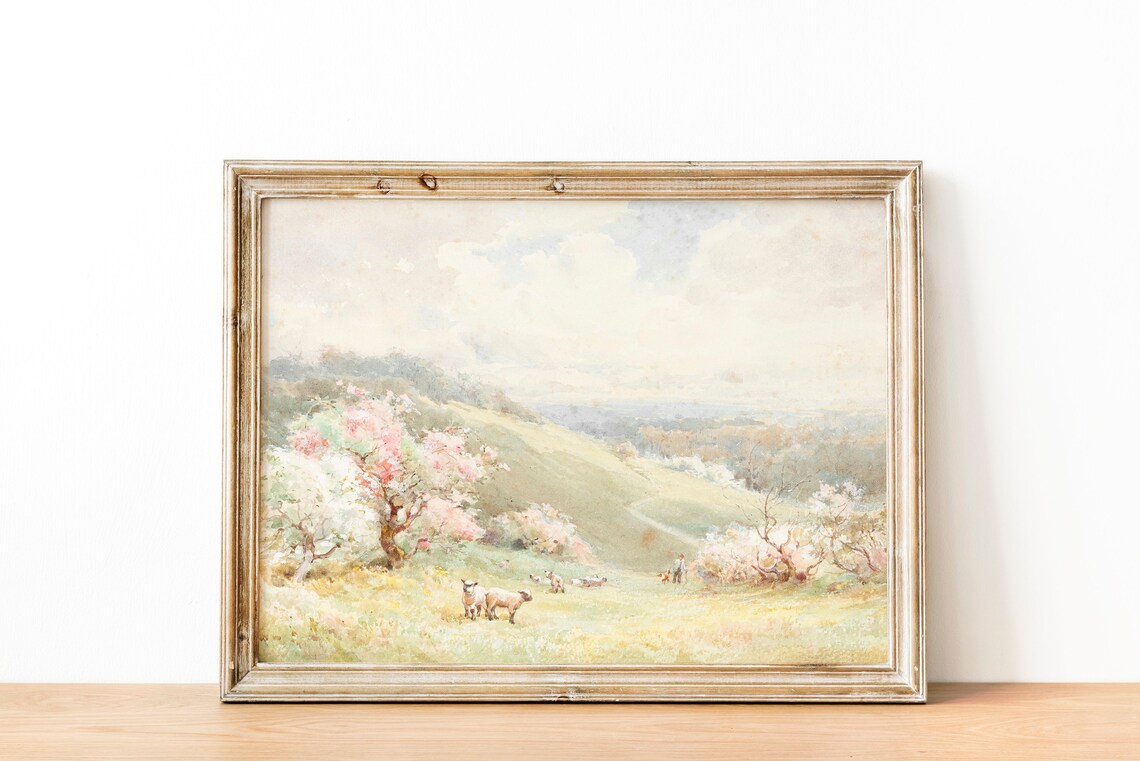Spring Meadow Vintage Landscape Art Print - Image 2