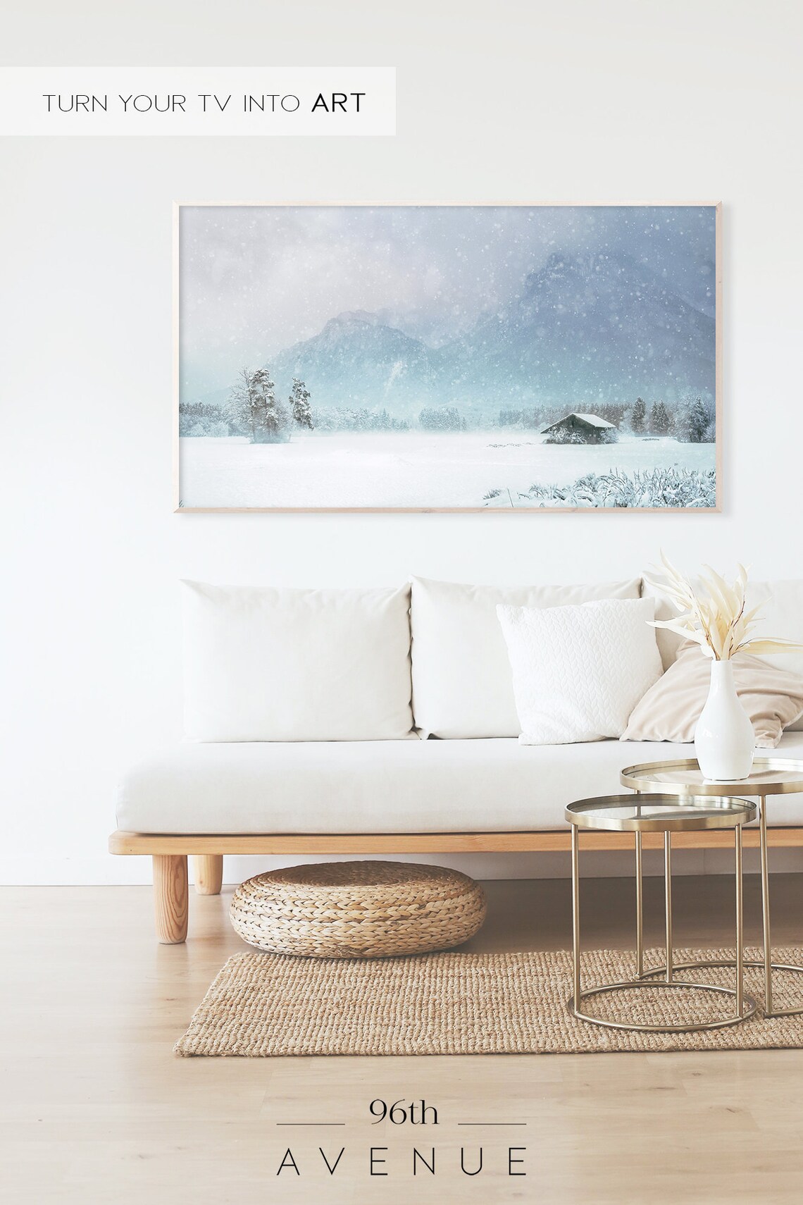 Frame Tv Art Log Cabin In Snowy Mountain Landscape Tv Art Instant - Image 2