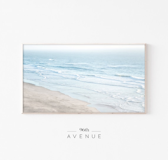 Calm Blue Rippling Water Over Wet Sandy Shoreline Aerial Poster