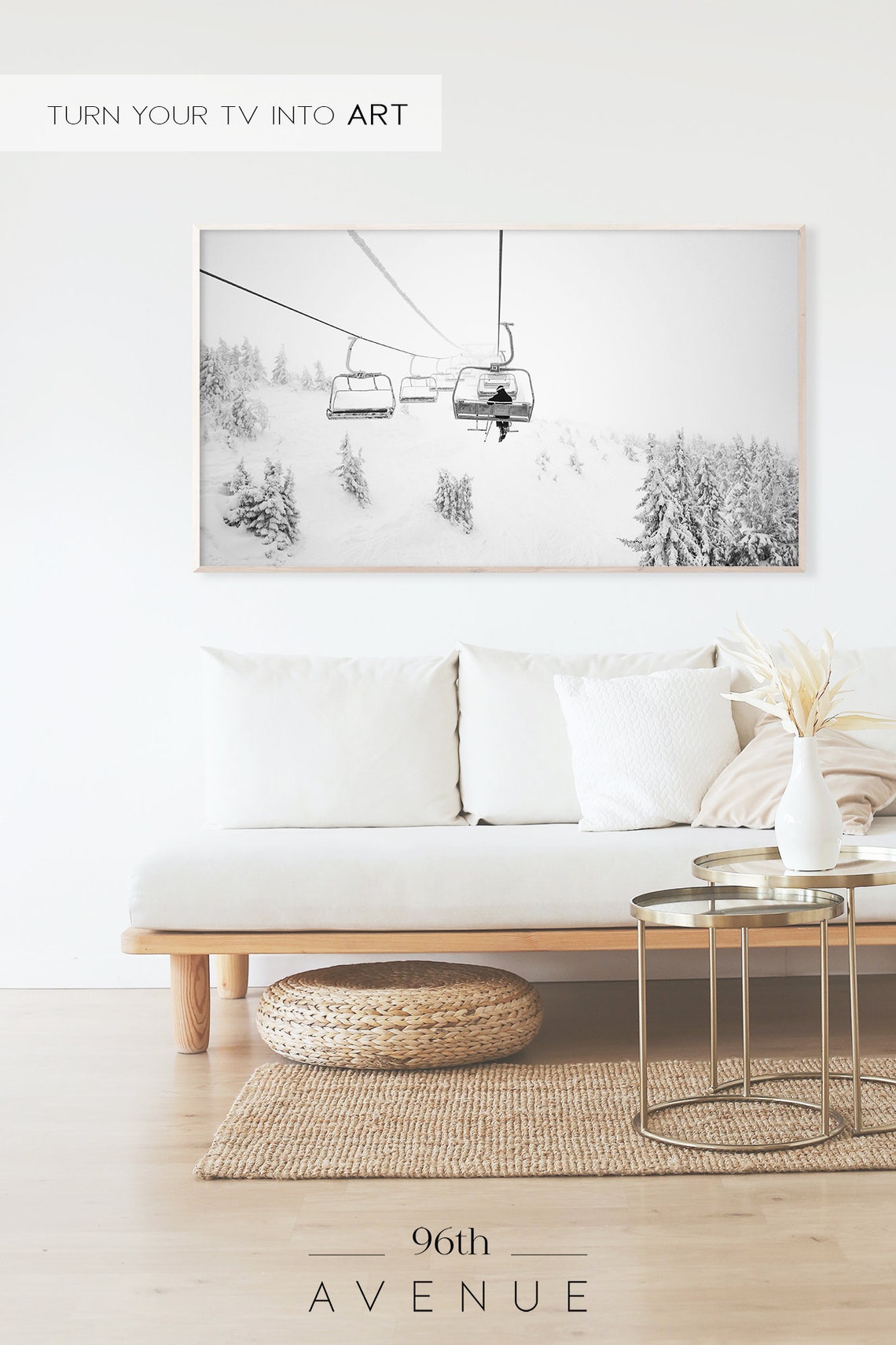 Ski Lift Winter Landscape Art Print - Image 2