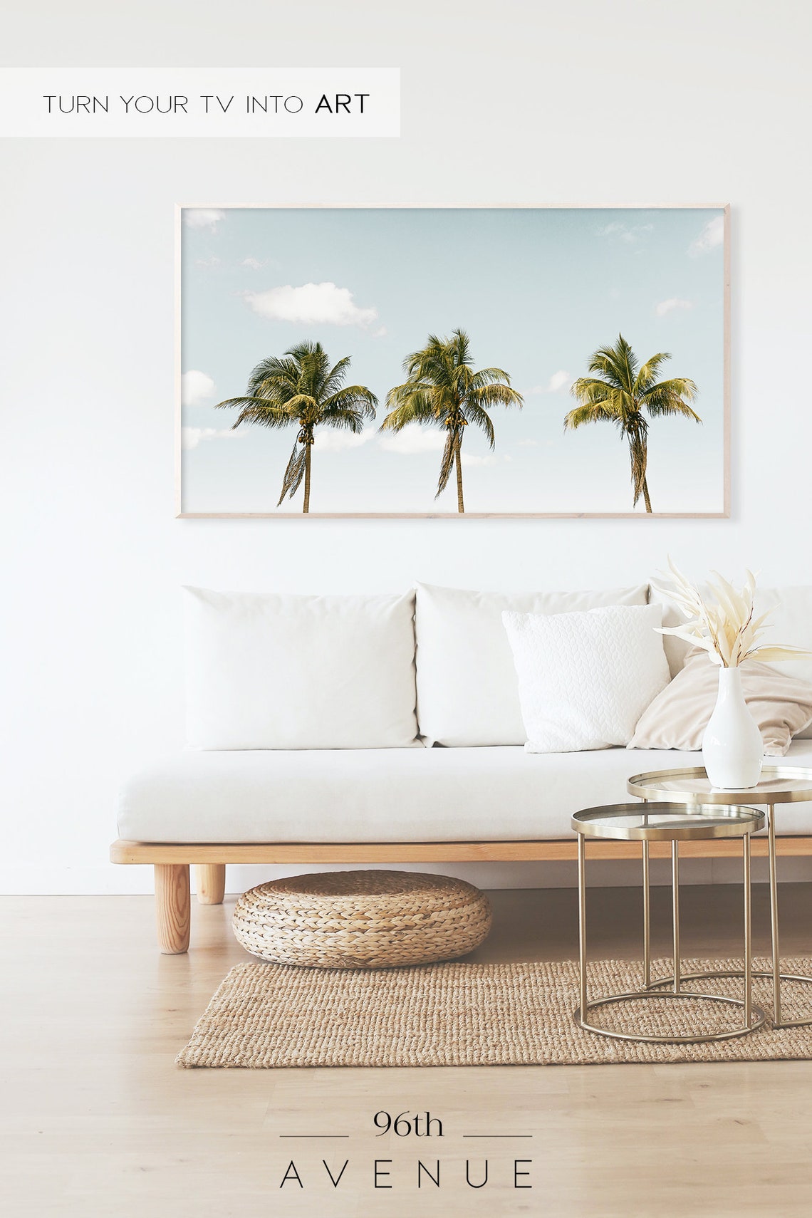 Three Palm Trees Against Blue Sky Tropical Beach Photography Poster - Image 2