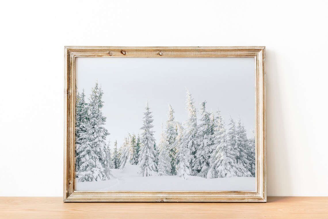 Snowy Forest Art Print, Rustic Holiday Decor - Image 2