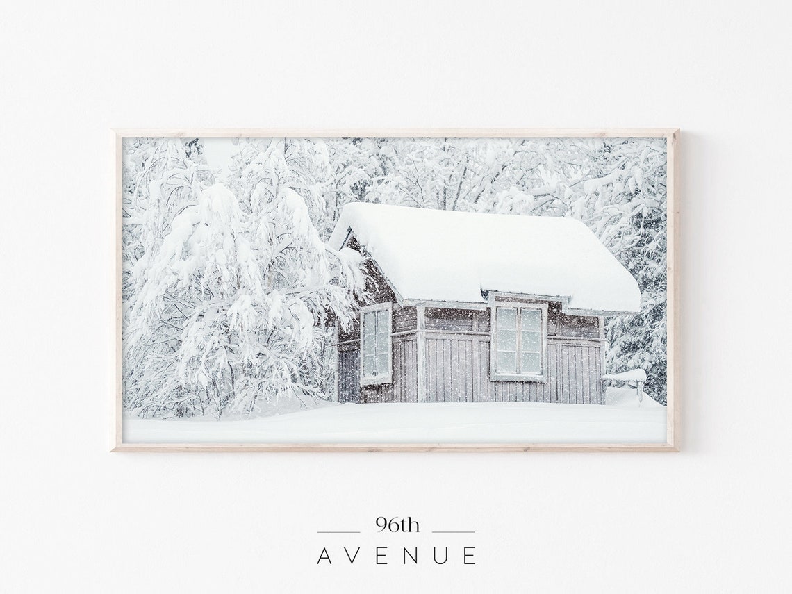 Wooden Cabin Buried in Snow Among Snowy Forest Trees Winter Poster