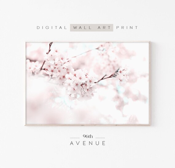 Blush Pink Cherry Blossom Branch Close Up Spring Photo Wall Decor Poster