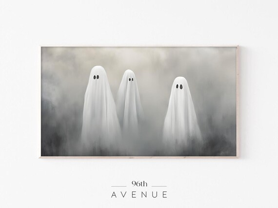 Three Cute Ghosts in Fog Spooky Minimalist Halloween Art Poster