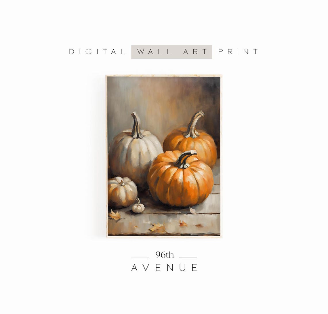 Rustic Pumpkin Patch Still Life With Orange Pumpkins Fall Poster