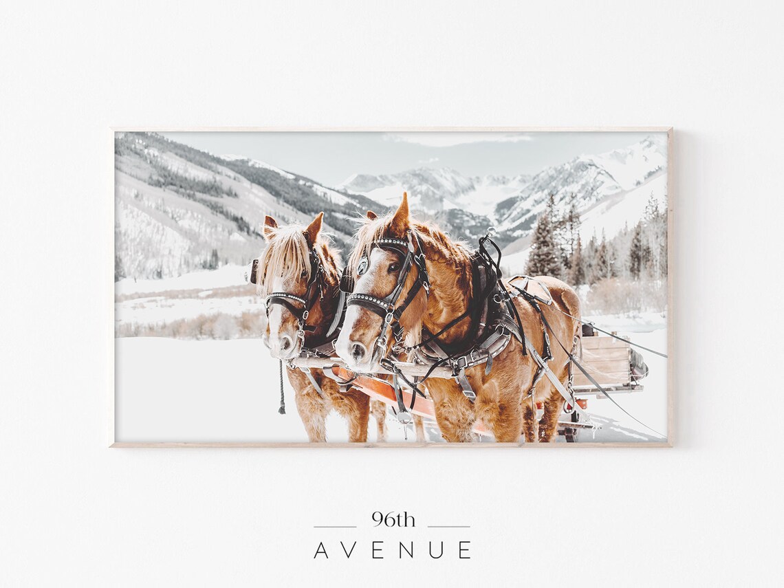 Winter Horses Art Print, Holiday Seasonal Decor