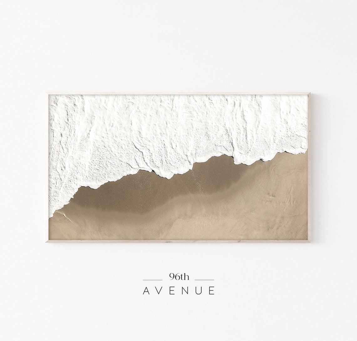 Aerial Ocean Wave Foam on Tan Sand Minimalist Beach Travel Poster