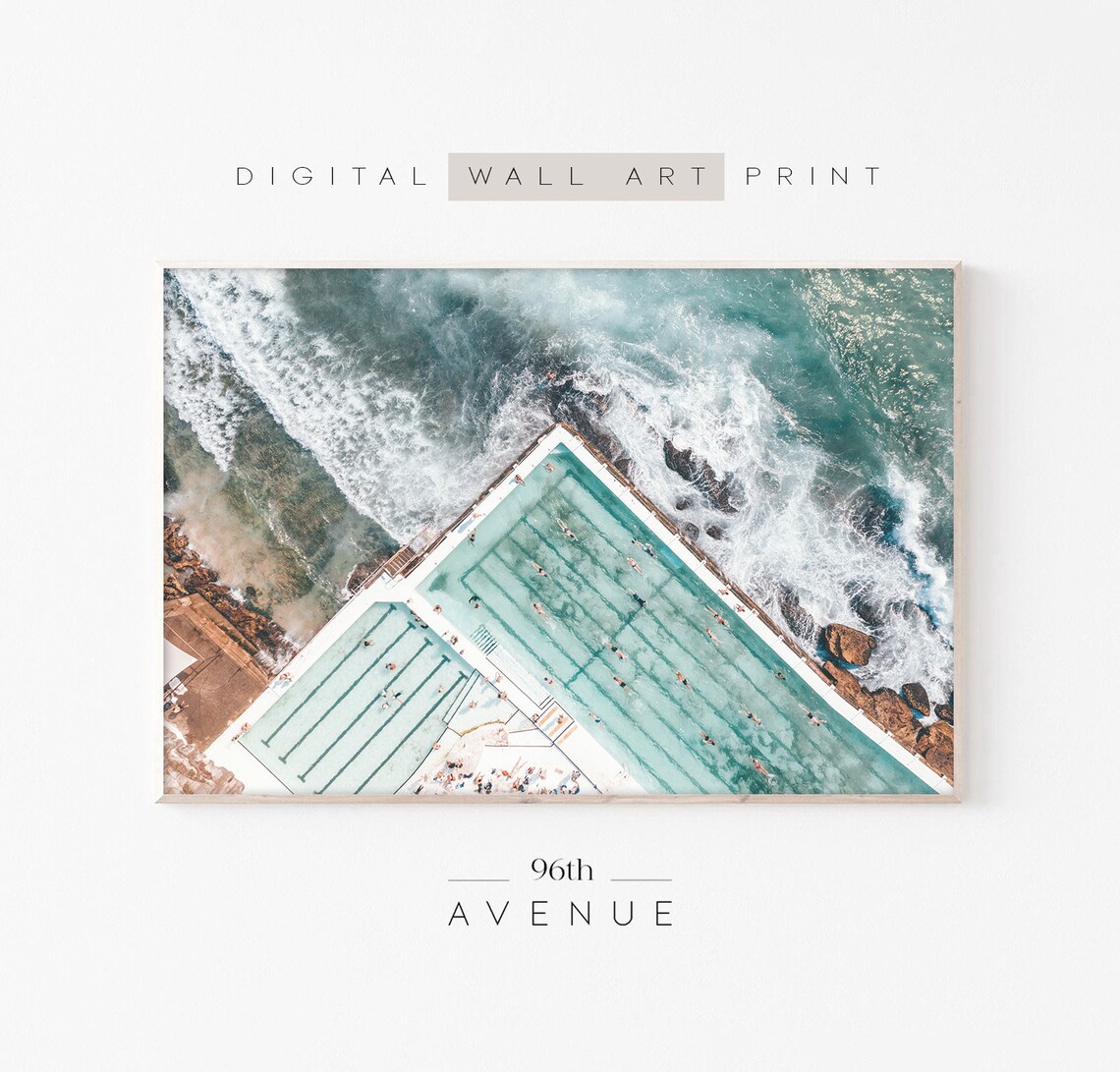 Bondi Beach Aerial Ocean Art Print, Coastal View