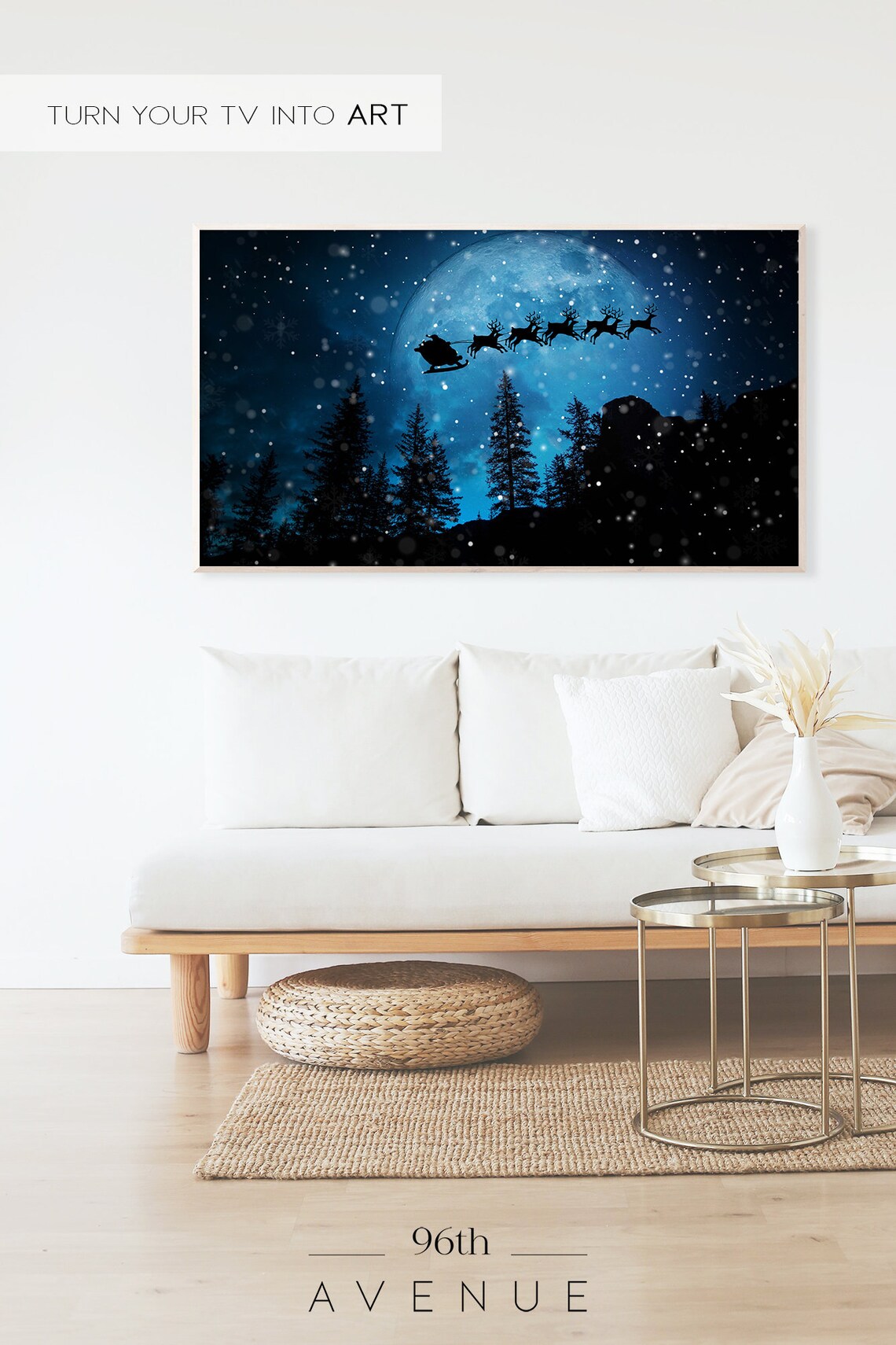 Santa Claus and Reindeers Christmas Art Print - Image 2