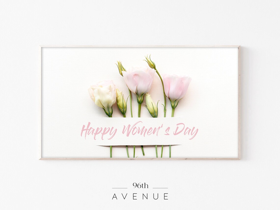 Happy Women's Day Pink Tulips Minimalist Flower Photo Poster