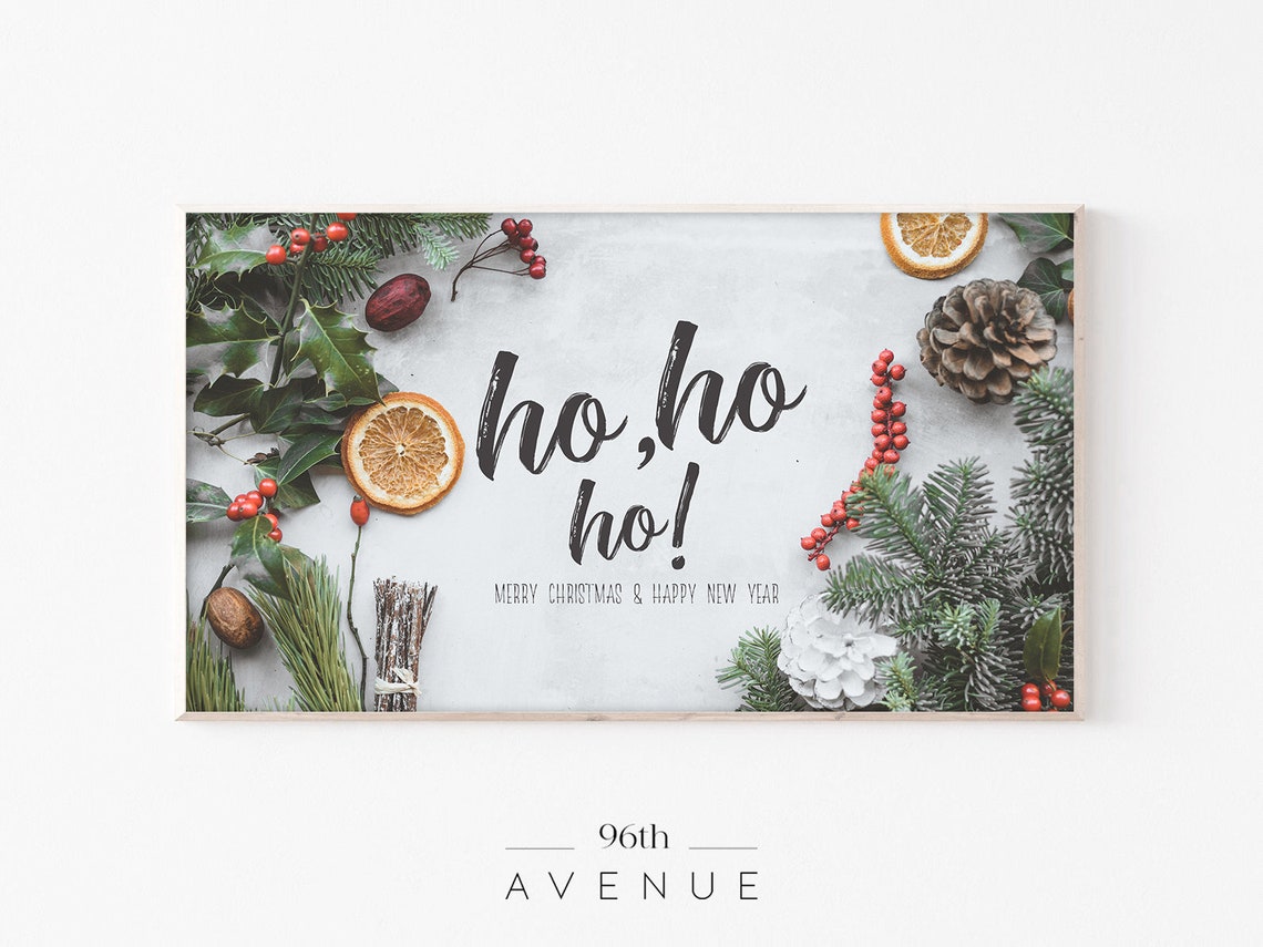 Ho Ho Ho Calligraphy with Pine Cones and Berries Christmas Poster
