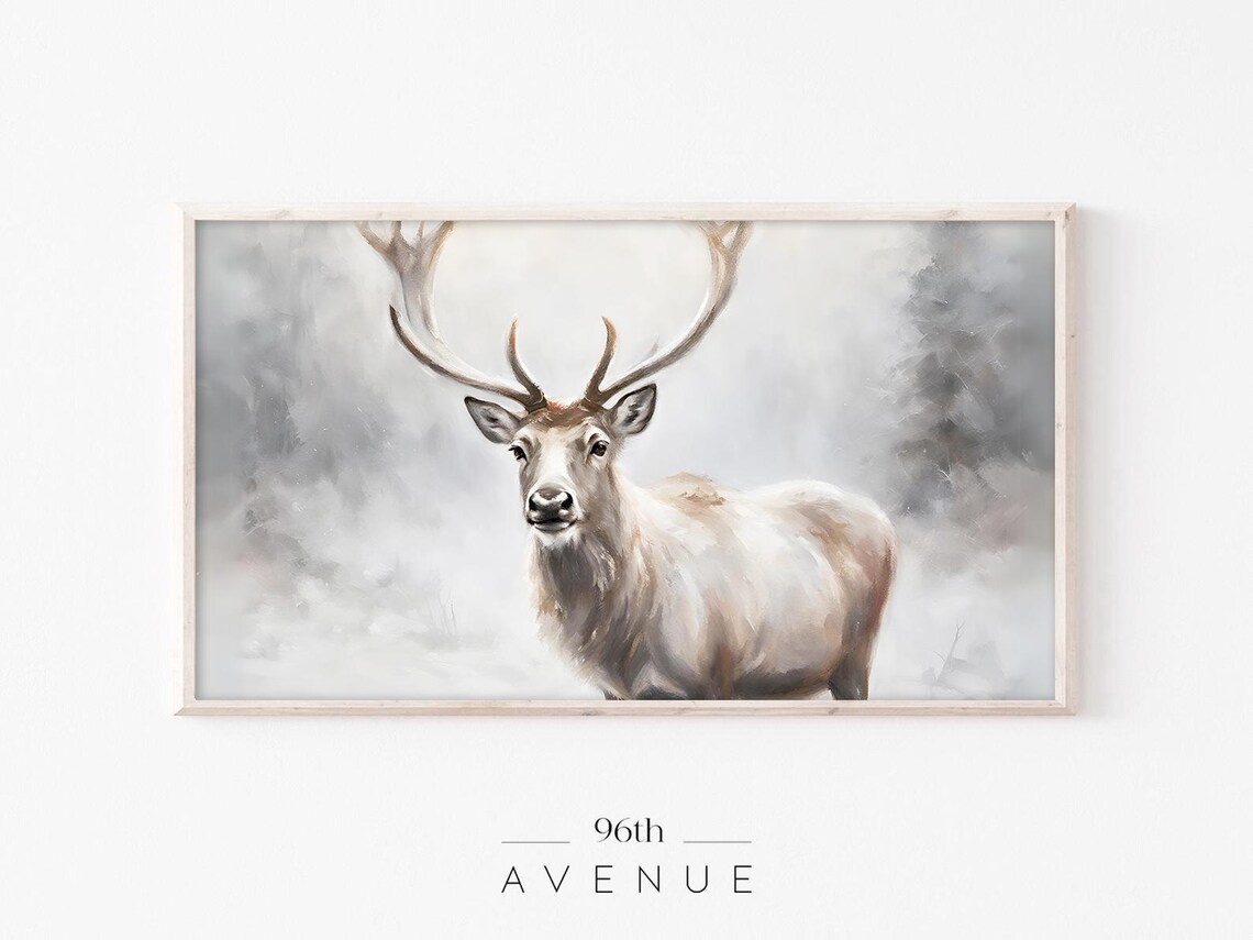 Majestic Stag with Antlers in Snowy Forest Winter Wildlife Poster