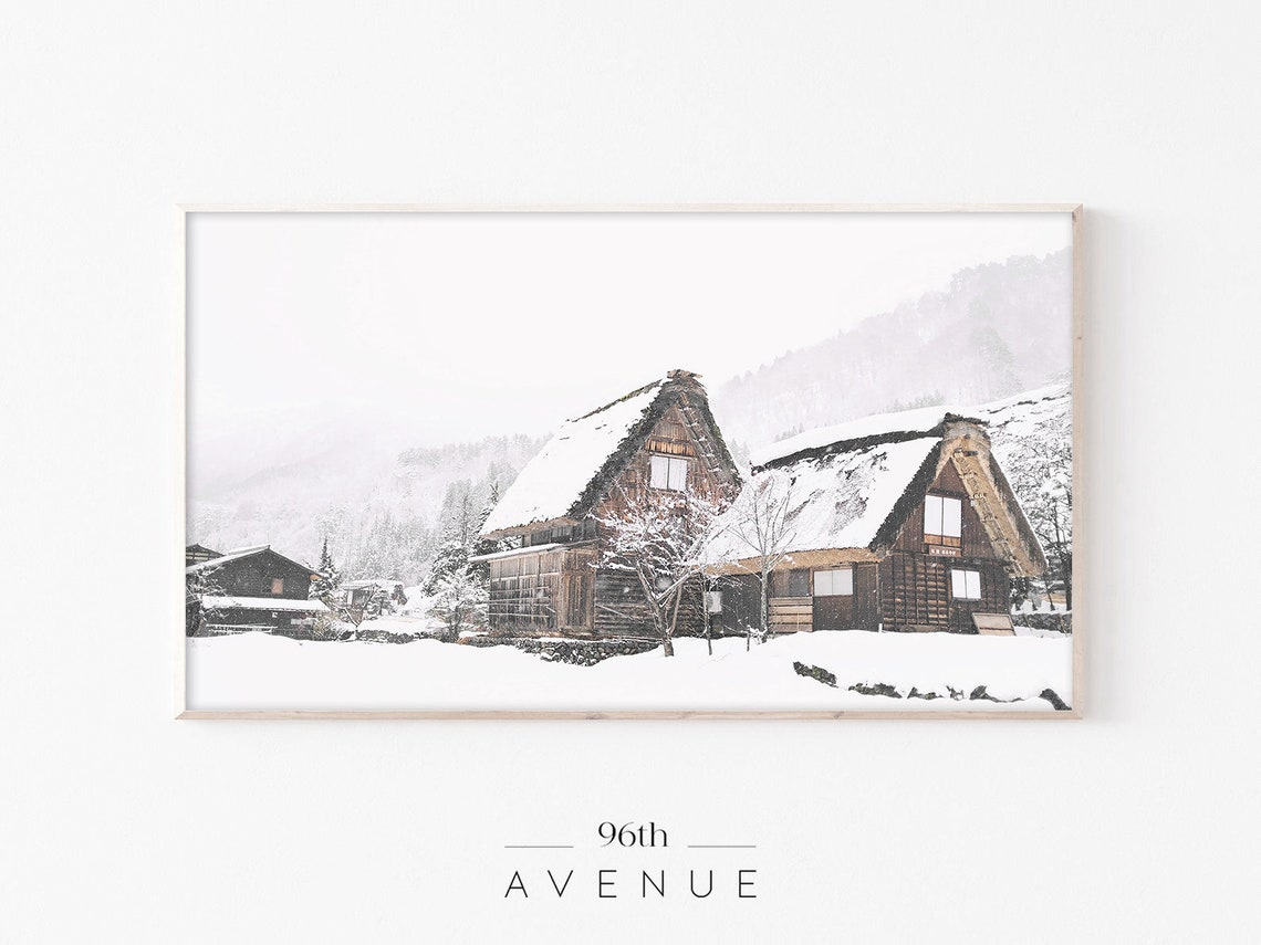 Quiet Snowy Thatched Farmhouses Cozy Winter Village Scene Poster
