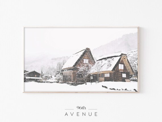 Quiet Snowy Thatched Farmhouses Cozy Winter Village Scene Poster