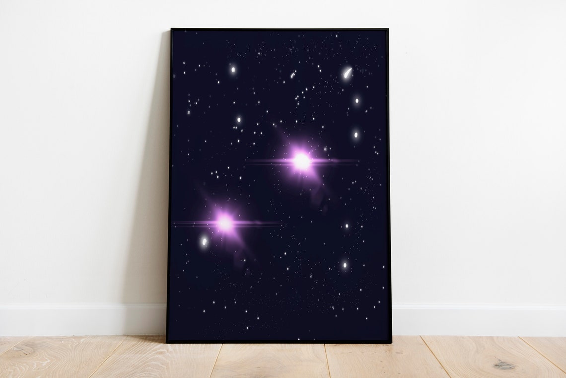 Midnight Starfield Night Sky with Purple Starburst Flares Poster