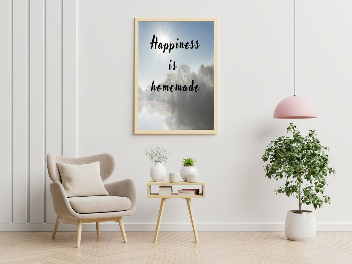 Happiness Is Homemade Inspirational Quote Misty Lake Nature Wall Art