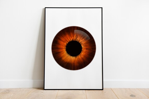 Striking Amber Eye Iris Macro in Fiery Orange Minimalist Poster